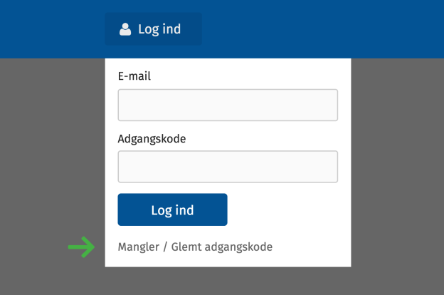 Eksempel billede af link til Glemt adgangskode.